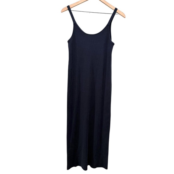 Vince Ribbed Camisole Midi Slip Dress Size M Dark Blue Fitted Stretch Sleeveless - Picture 3 of 6